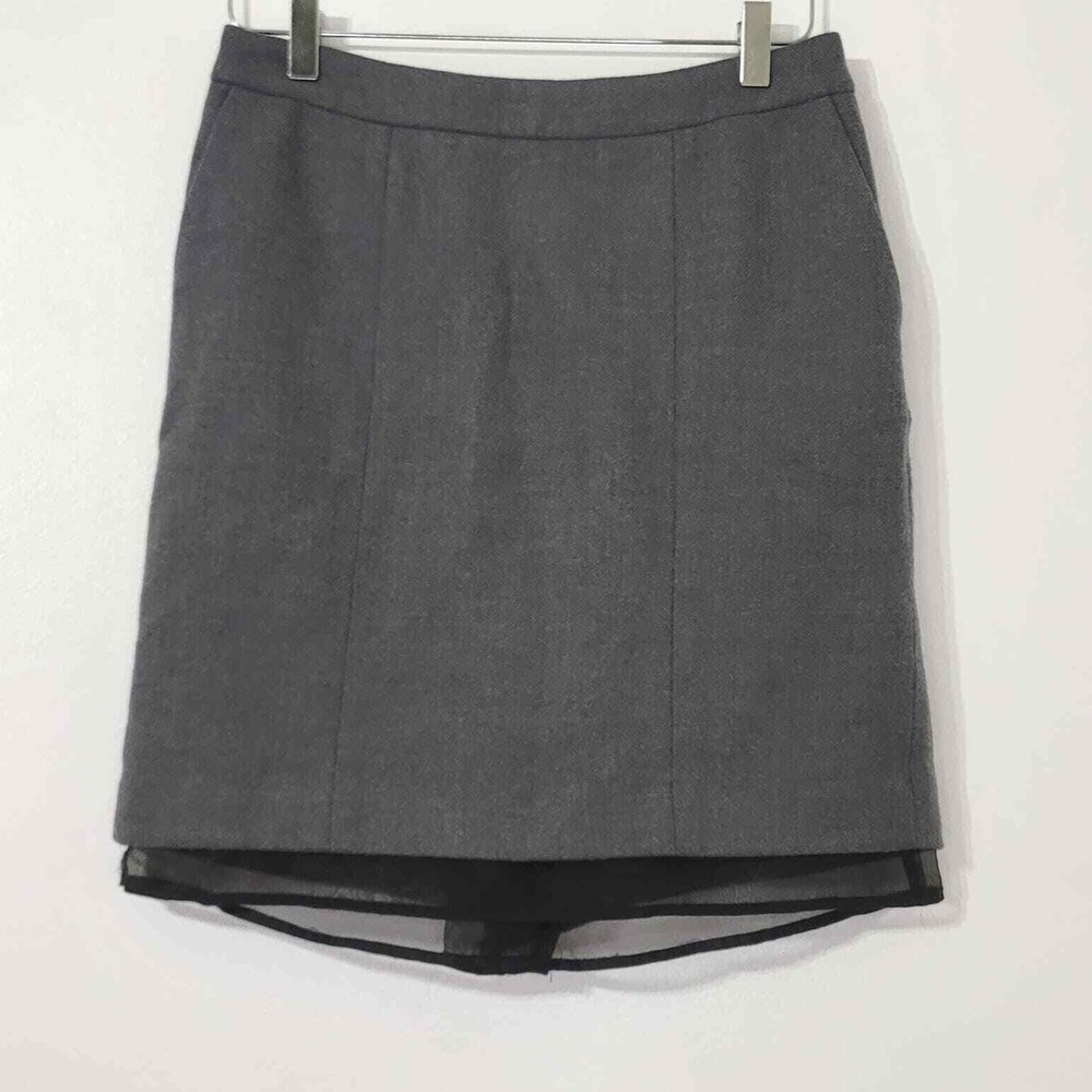 Ann Taylor LOFT Skirt Gray‎ Black Wool Blend Back Pleat Preppy Size 4